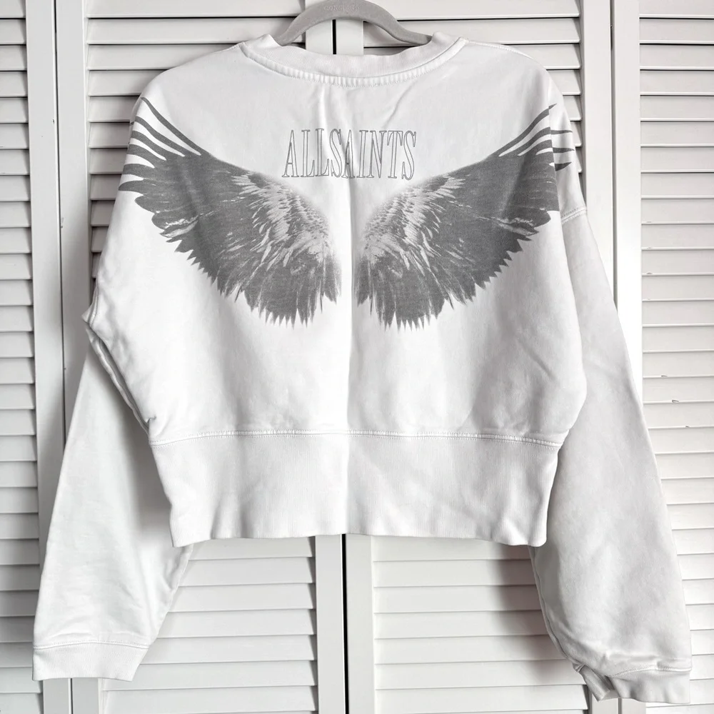 All Saints Wingan Enrico Cropped Sweatshirt in White Size Small - Picture 2 of 8